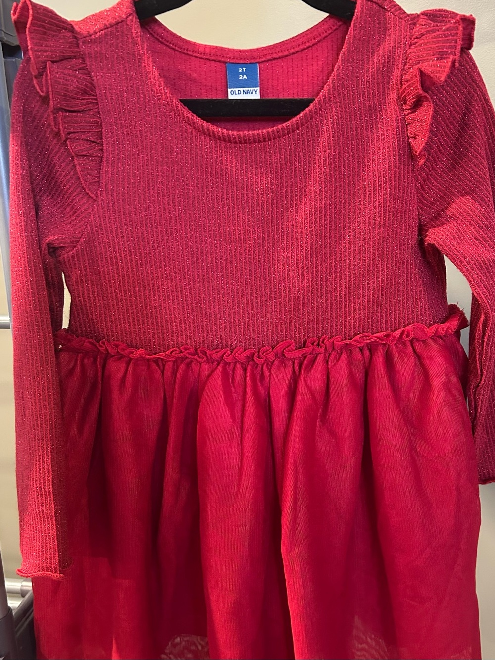 Old Navy Red Ribbed Sparkle Dress with Tule